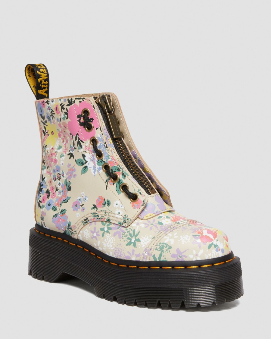 Women * | Sinclair Floral Mash Up Leather Platform Boots Top Selling