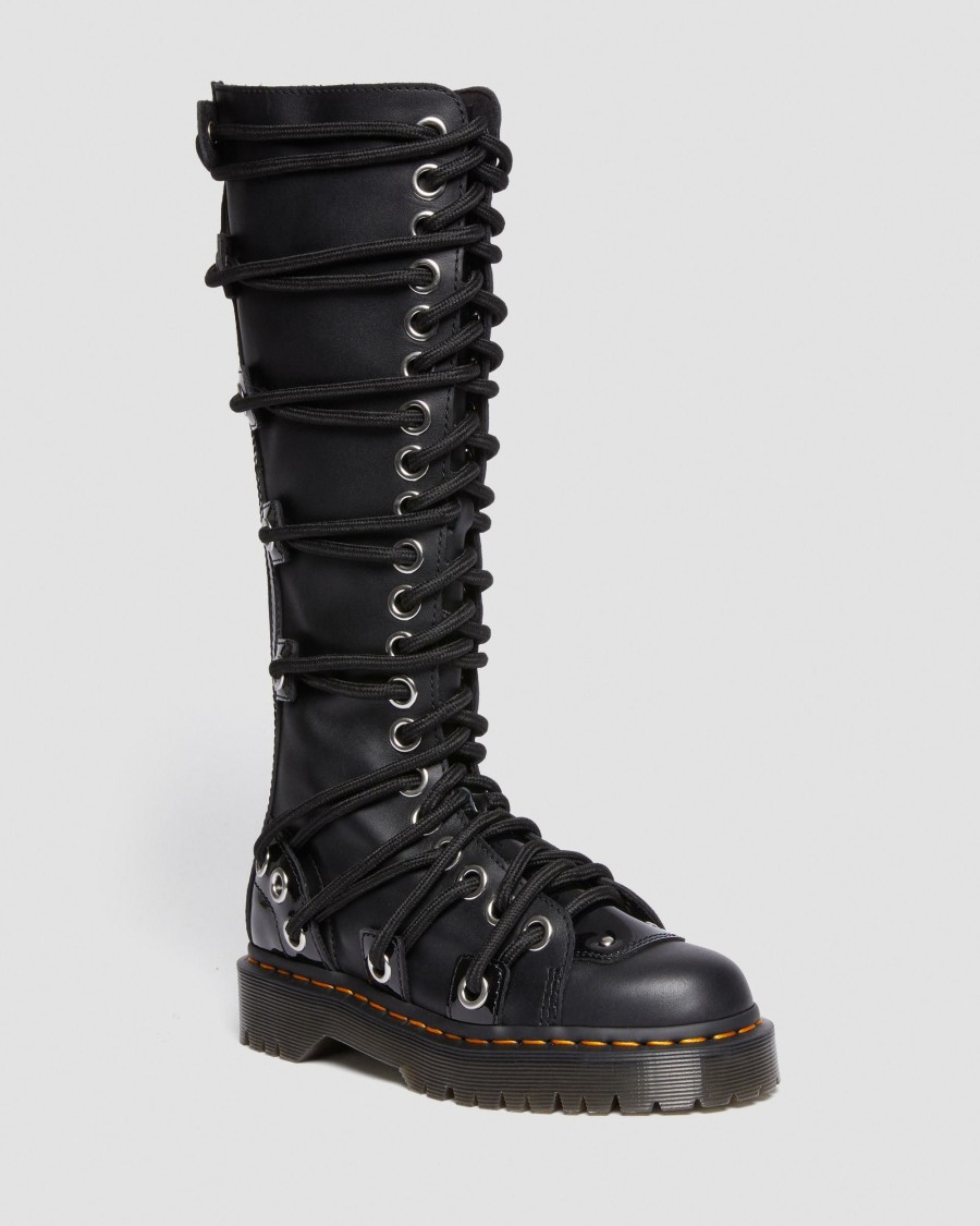 Women * | Daria 1B60 Bex Lace Up Leather Knee High Boots Top Selling