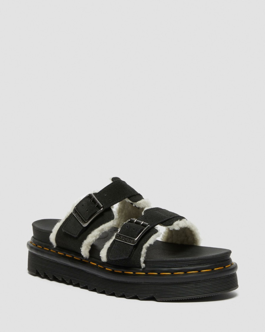 Men * | Myles Suede Fur-Lined Buckle Slide Sandals Best Quality